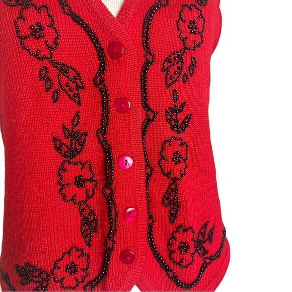 Alfred Dunner Wool Red Beaded Holliday Christmas Grandma Button Vest - Picture 8 of 8